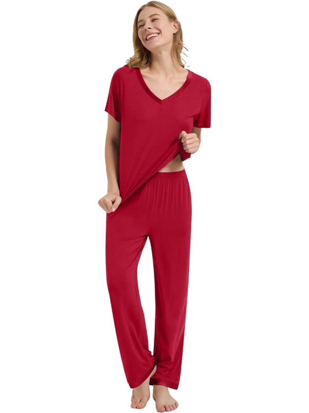 Soft Bamboo Viscose Pajama Set for Women | Short Sleeve Top & Pants